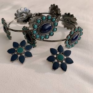 Turquoise color Metal bangles and matching earrings